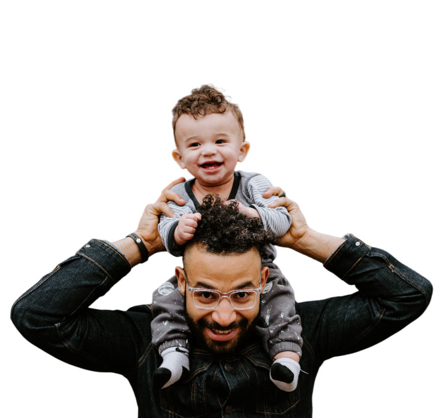 man with child on shoulders picture